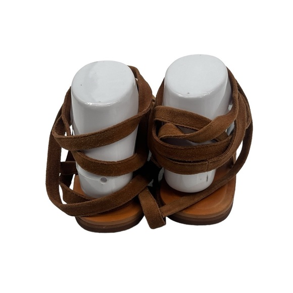 HINGE Brown Suede Leather Slip On Ankle Wrap Sandals Size 8 Women’s - Picture 8 of 9